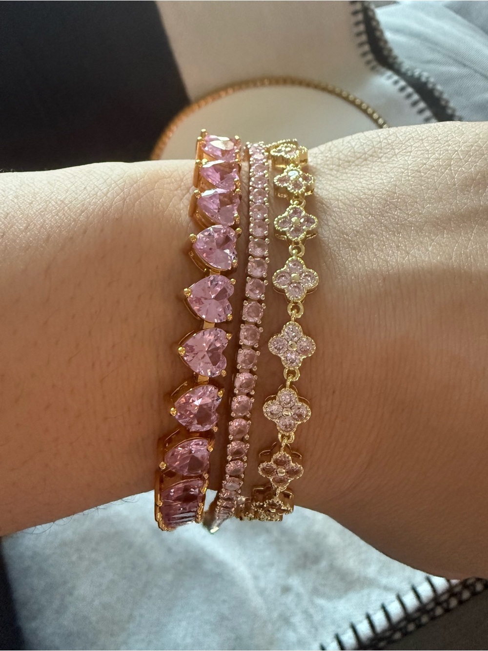 Pink and Gold Triple Bracelet Stack